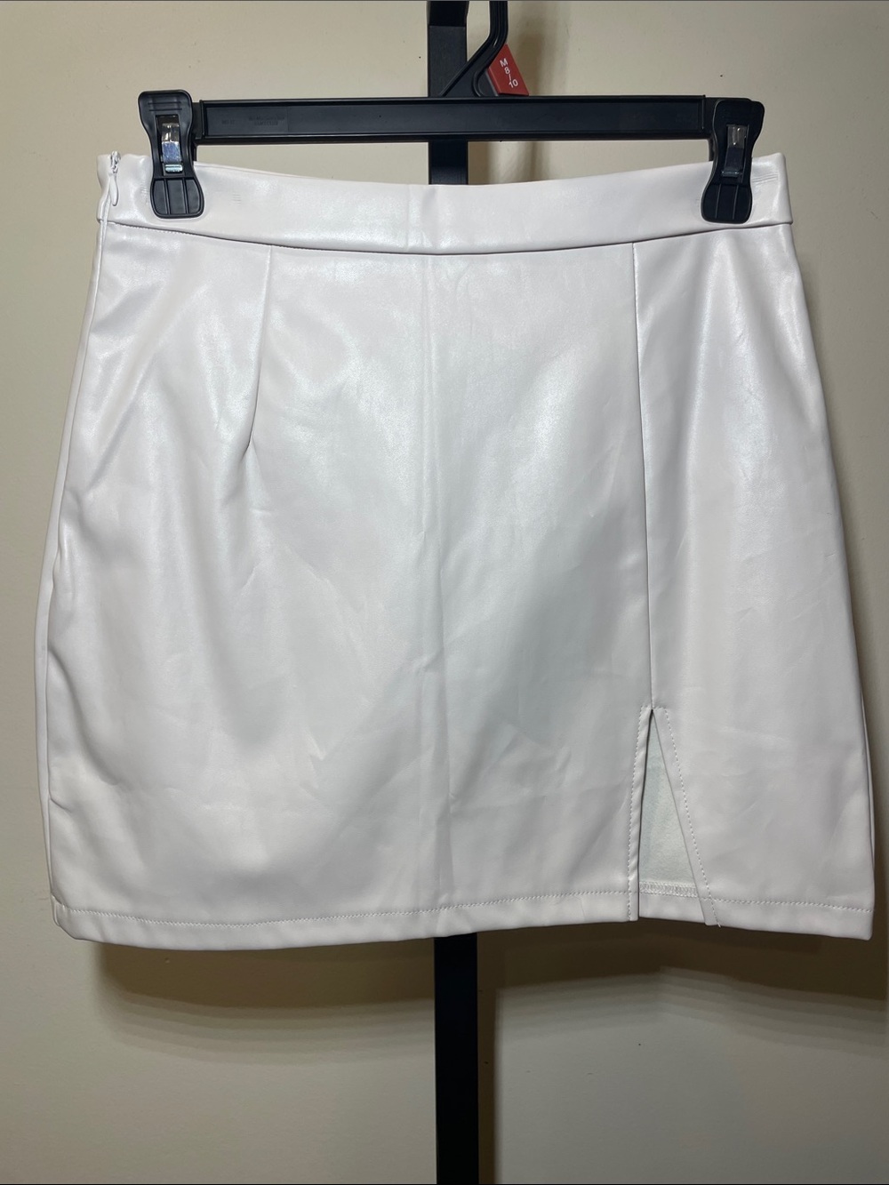 SHEIN White Faux Leather Mini Skirt with Front Slit